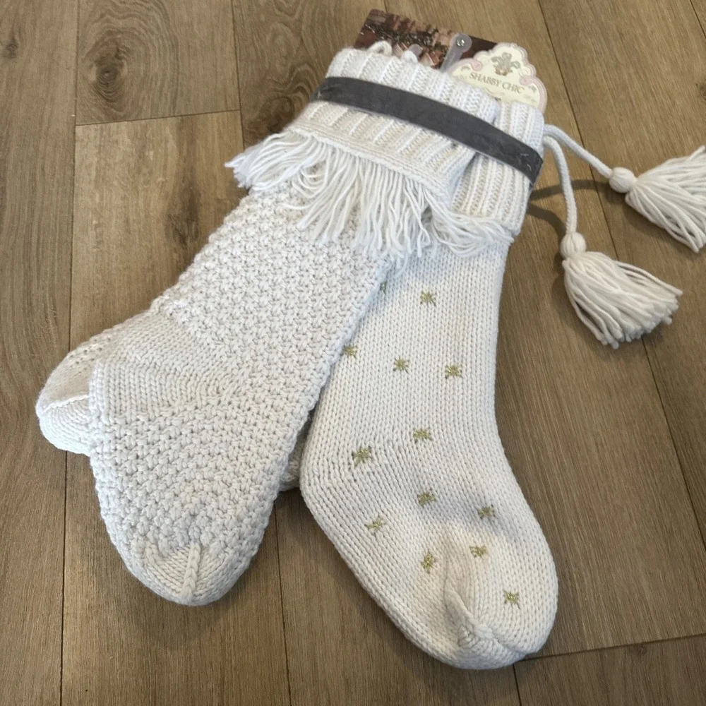 Shabby‎ Chic Chunky Knit Holiday Stockings Cream Set of Four NEW